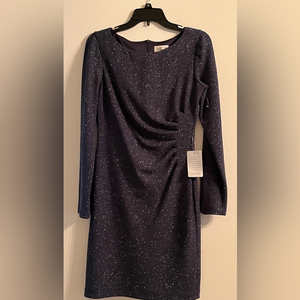 Eliza J Long Sleeve Navy Glitter Sparkle Dress 6